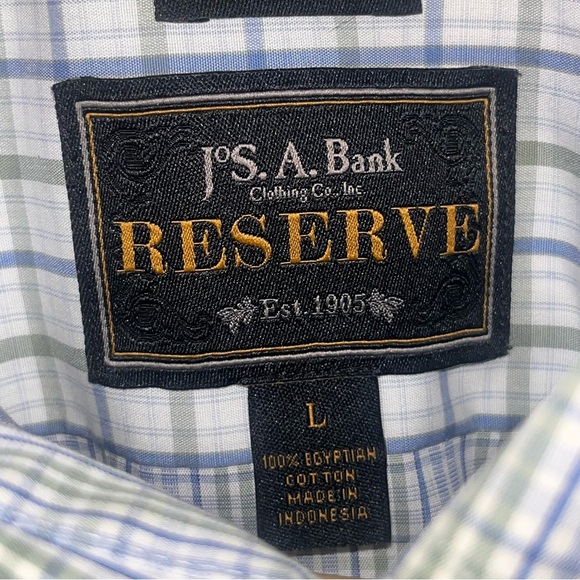 Jos A Bank Reserve Trad Fit Long Sleeve Button Down Shirt L Contrast Cuffs - Picture 4 of 9